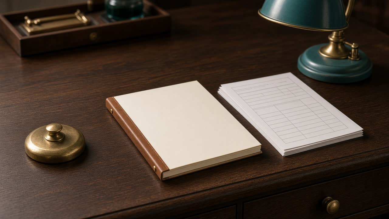 Cream billing folio with teal check marks and no patient identifiers.